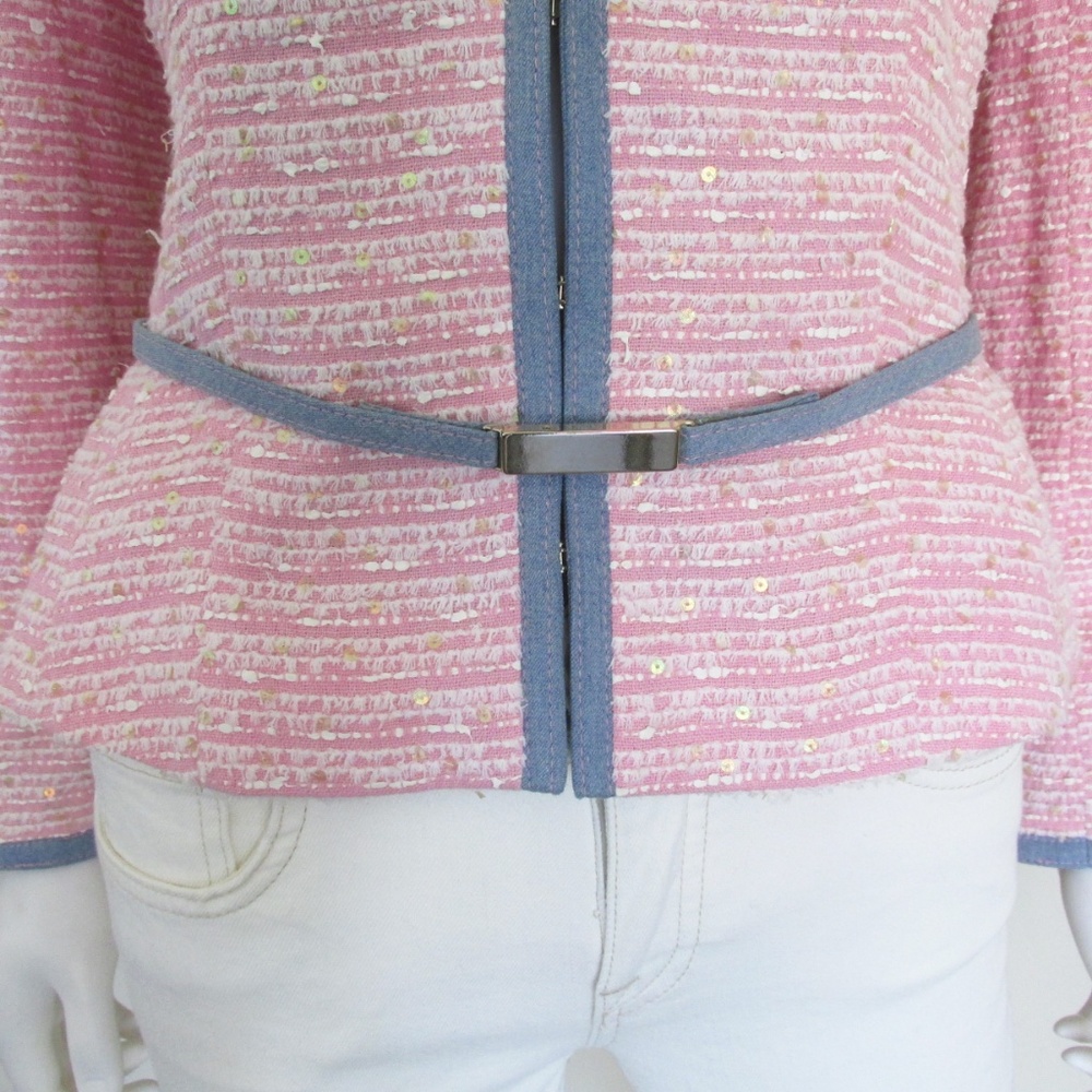 Escada | Pink White Eyelash Tweed Blazer Jacket 8 - Picture 2 of 4
